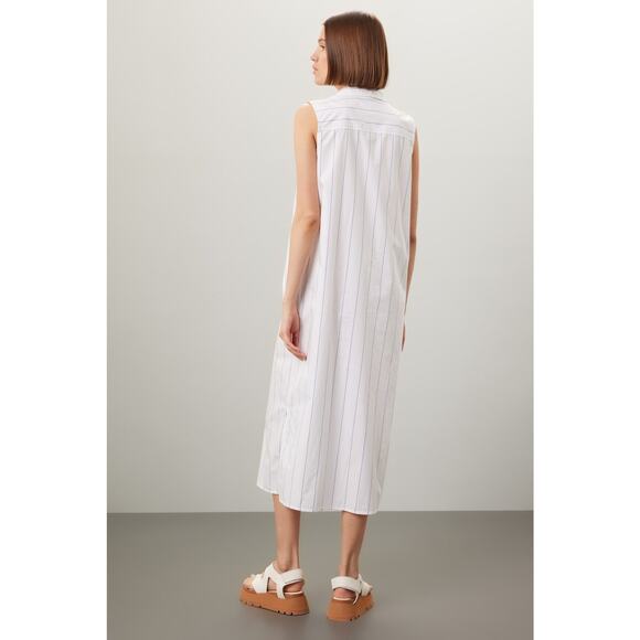 DONNI White Blue Striped Sleeveless Collared Neckline Button Front Dress Size L - Picture 2 of 11